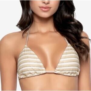 PQ SWIM PILYQ Bikini Top Size Large NWT New Earth Triangle Tie Stripe String